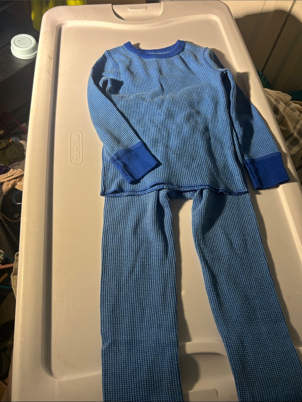 Fruit of the Loom Blue Kids Thermal Pajama Set with Royal Blue Trim